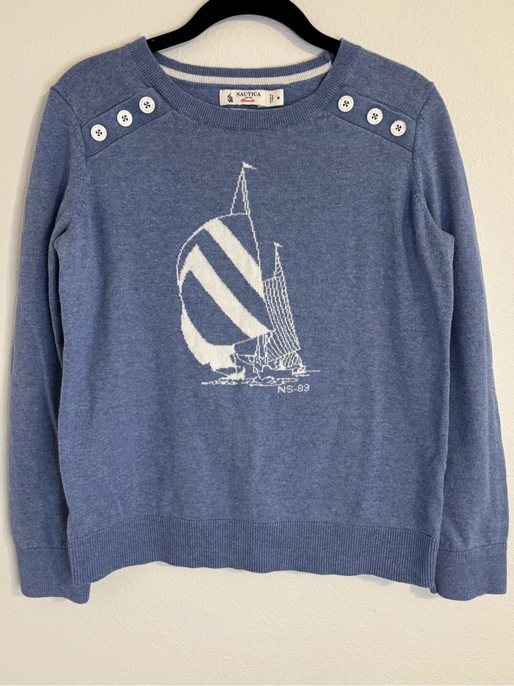 Nautica NS-83 Spinnaker Sailboat Marled Sweater Blue M